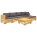 Juego muebles de jardín 6 piezas y cojines madera maciza teca
