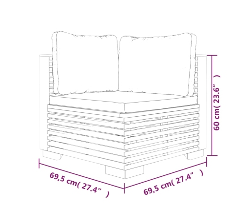 Juego muebles de jardín 6 piezas y cojines madera maciza teca
