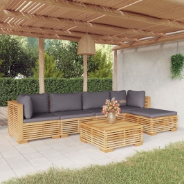 Juego muebles de jardín 6 piezas y cojines madera maciza teca
