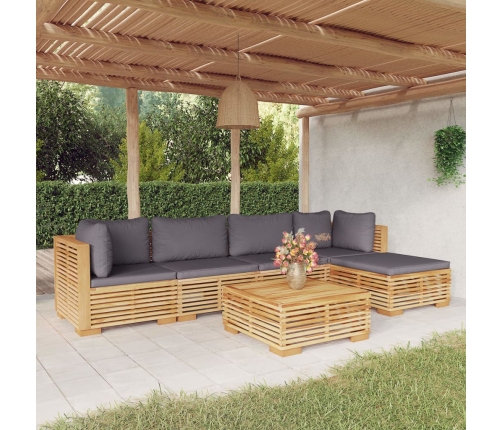 Juego muebles de jardín 6 piezas y cojines madera maciza teca