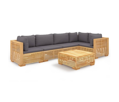 Juego muebles de jardín 6 piezas y cojines madera maciza teca