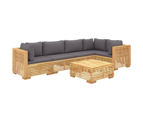 Juego muebles de jardín 6 piezas y cojines madera maciza teca