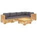 Juego muebles de jardín 6 piezas y cojines madera maciza teca
