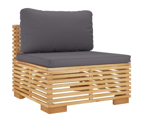 Juego muebles de jardín 6 piezas y cojines madera maciza teca