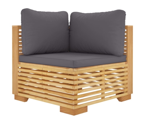 Juego muebles de jardín 6 piezas y cojines madera maciza teca