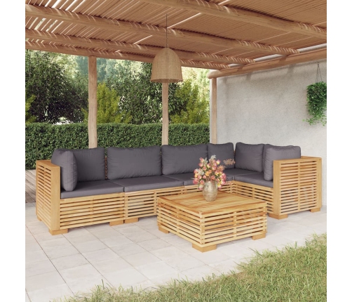 Juego muebles de jardín 6 piezas y cojines madera maciza teca