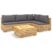 Juego muebles de jardín 5 piezas y cojines madera maciza teca