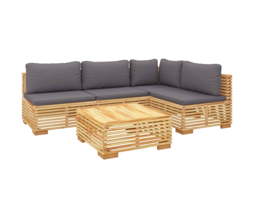 Juego muebles de jardín 5 piezas y cojines madera maciza teca
