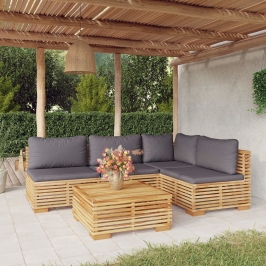 Juego muebles de jardín 5 piezas y cojines madera maciza teca