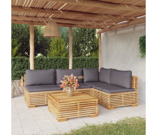 Juego muebles de jardín 5 piezas y cojines madera maciza teca