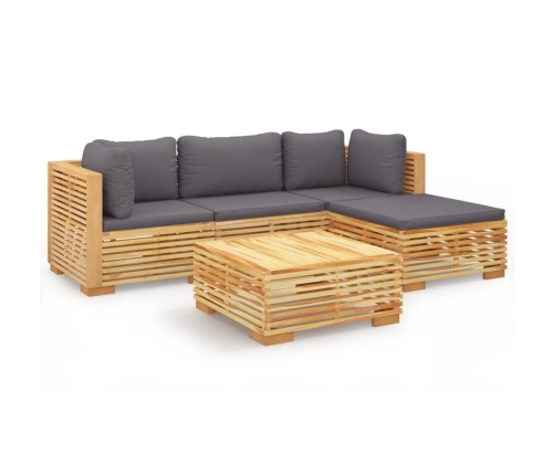 Juego muebles de jardín 5 piezas y cojines madera maciza teca