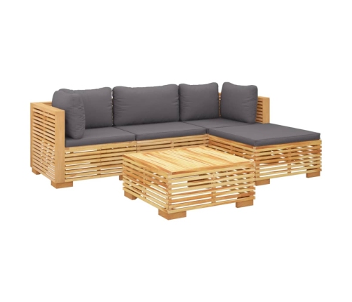 Juego muebles de jardín 5 piezas y cojines madera maciza teca