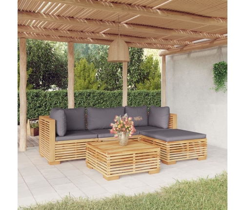 Juego muebles de jardín 5 piezas y cojines madera maciza teca