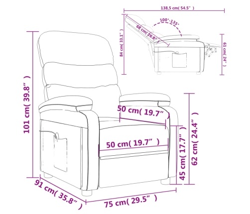 Sillón de masaje de cuero sintético crema