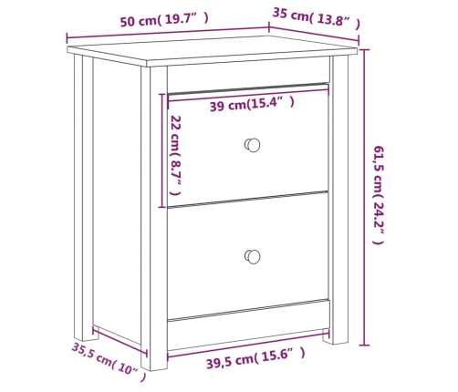 Mesitas de noche 2 uds madera maciza de pino 50x35x61,5 cm