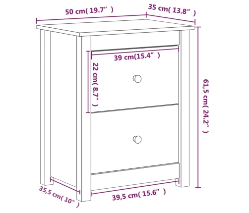 Mesitas de noche 2 uds madera maciza de pino gris 50x35x61,5 cm