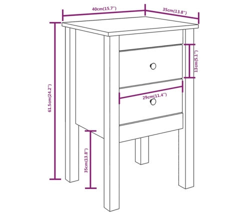 Mesita de noche madera maciza de pino 40x35x61,5 cm