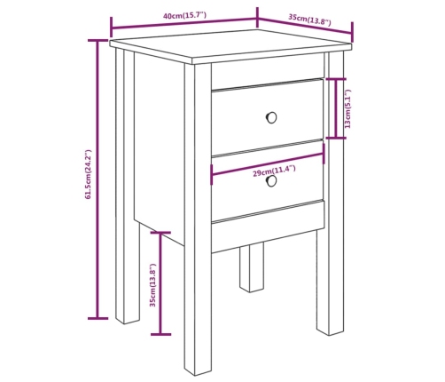 vidaXL Mesitas de noche 2 uds madera maciza de pino 40x35x61,5 cm