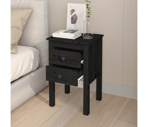 Mesita de noche madera maciza de pino negro 40x35x61,5 cm