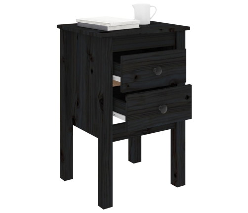 Mesita de noche madera maciza de pino negro 40x35x61,5 cm