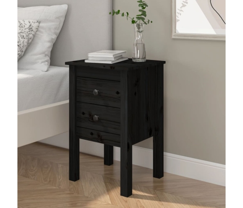 Mesita de noche madera maciza de pino negro 40x35x61,5 cm