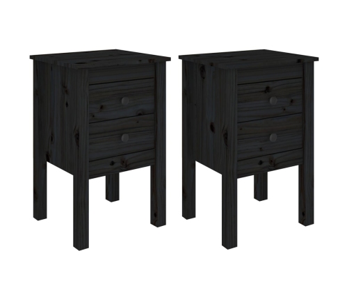 Mesitas de noche 2 uds madera maciza de pino negro 40x35x61,5cm