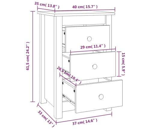 Mesita de noche madera maciza de pino blanco 40x35x61,5 cm