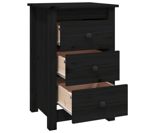 Mesita de noche madera maciza de pino negro 40x35x61,5 cm