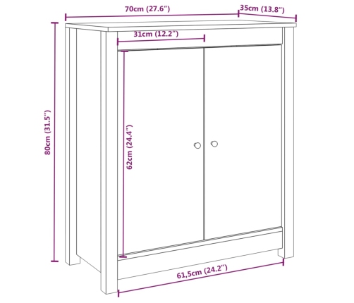 Aparador de madera maciza de pino blanco 70x35x80 cm