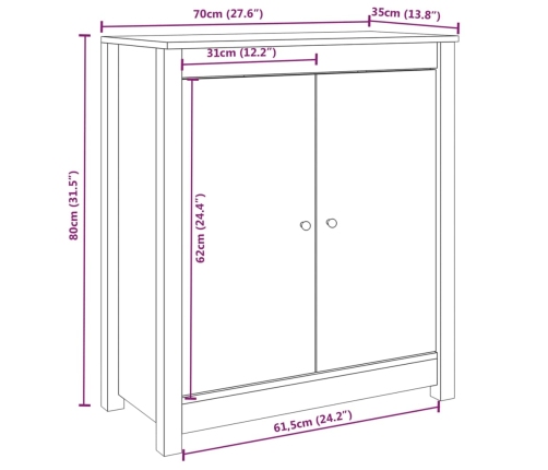 Aparador de madera maciza de pino negro 70x35x80 cm