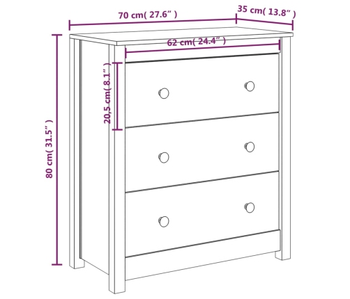 Aparador de madera maciza de pino 70x35x80 cm