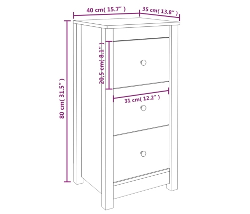 Aparador de madera maciza de pino gris 40x35x80 cm