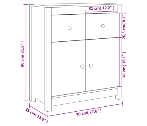 Aparador de madera maciza de pino 70x35x80 cm