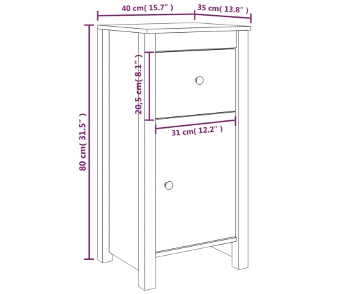 Aparador de madera maciza de pino 40x35x80 cm