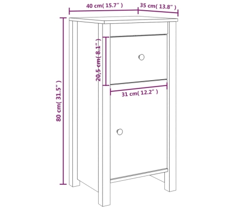 Aparador de madera maciza de pino negro 40x35x80 cm