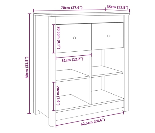 Aparador de madera maciza de pino 70x35x80 cm