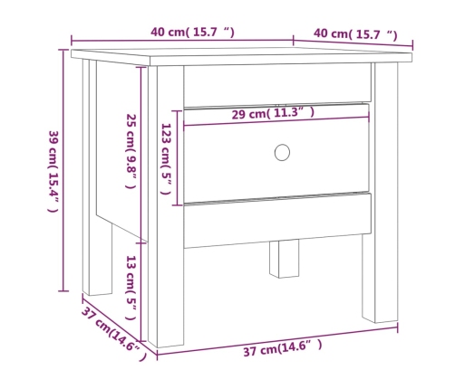 Mesa auxiliar de madera maciza de pino 40x40x39 cm