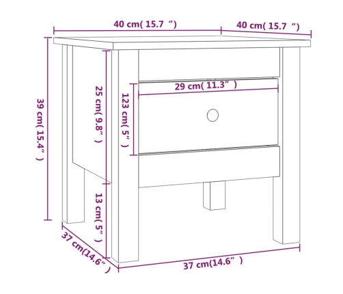 vidaXL Mesa auxiliar de madera maciza de pino blanco 40x40x39 cm