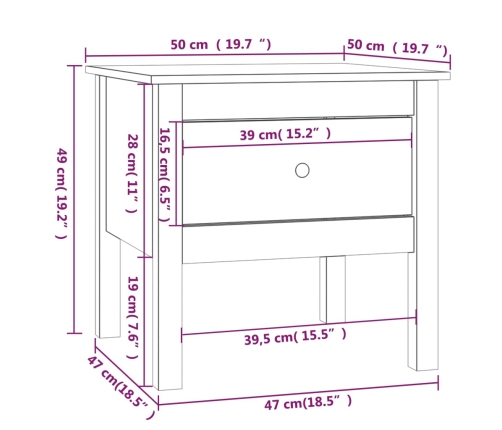 Mesa auxiliar de madera maciza de pino gris 50x50x49 cm