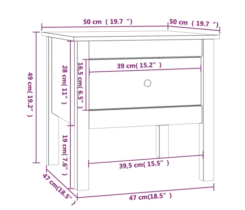 Mesa auxiliar 2 uds madera maciza de pino gris 50x50x49 cm