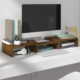 Soporte de monitor madera maciza pino marrón miel 60x24x10,5 cm