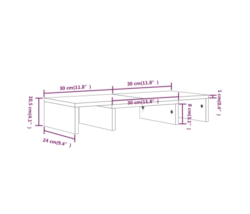 Soporte de monitor madera maciza de pino negro 60x24x10,5 cm