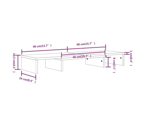 Soporte para monitor madera maciza de pino 80x24x10,5 cm