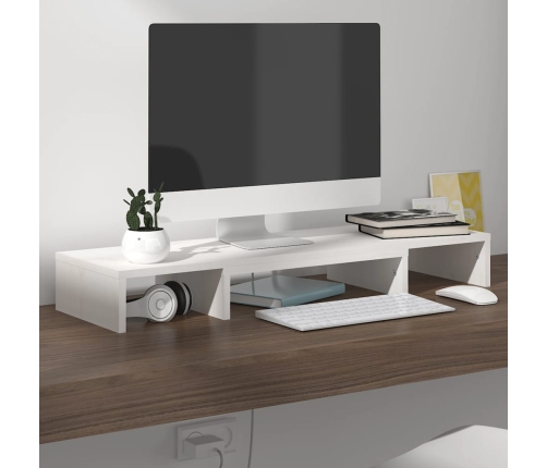 vidaXL Soporte de monitor madera maciza de pino blanco 80x24x10,5 cm