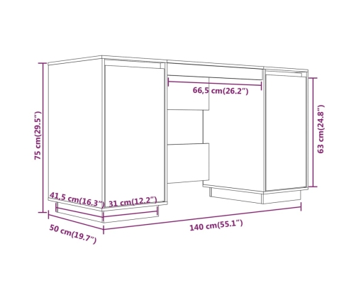 Escritorio de madera maciza de pino 140x50x75 cm