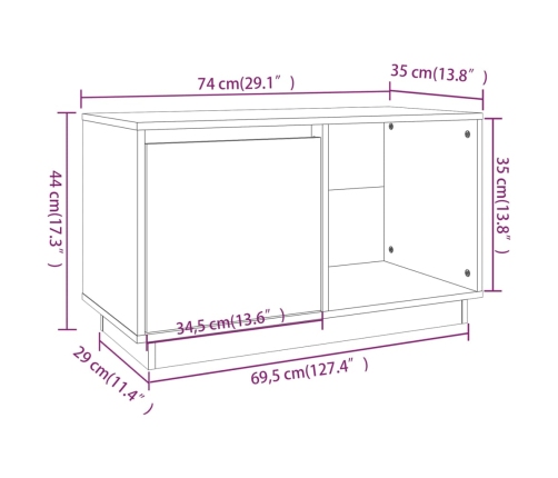 Mueble para TV de madera maciza de pino blanco 74x35x44 cm