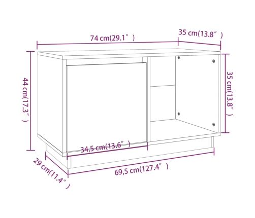 Mueble de TV madera maciza de pino marrón miel 74x35x44 cm