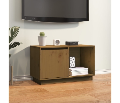 Mueble de TV madera maciza de pino marrón miel 74x35x44 cm