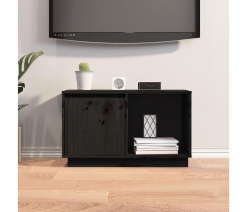 Mueble de TV de madera maciza de pino negro 74x35x44 cm