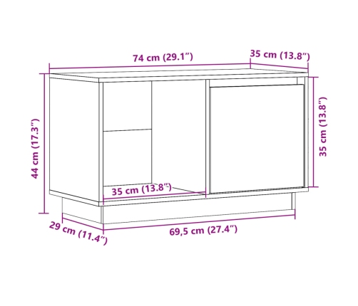 Mueble de TV de madera maciza de pino negro 74x35x44 cm